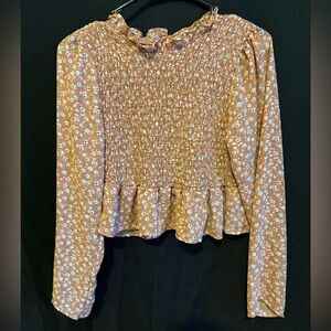 Floral Smocked Ruffle Top - Tan